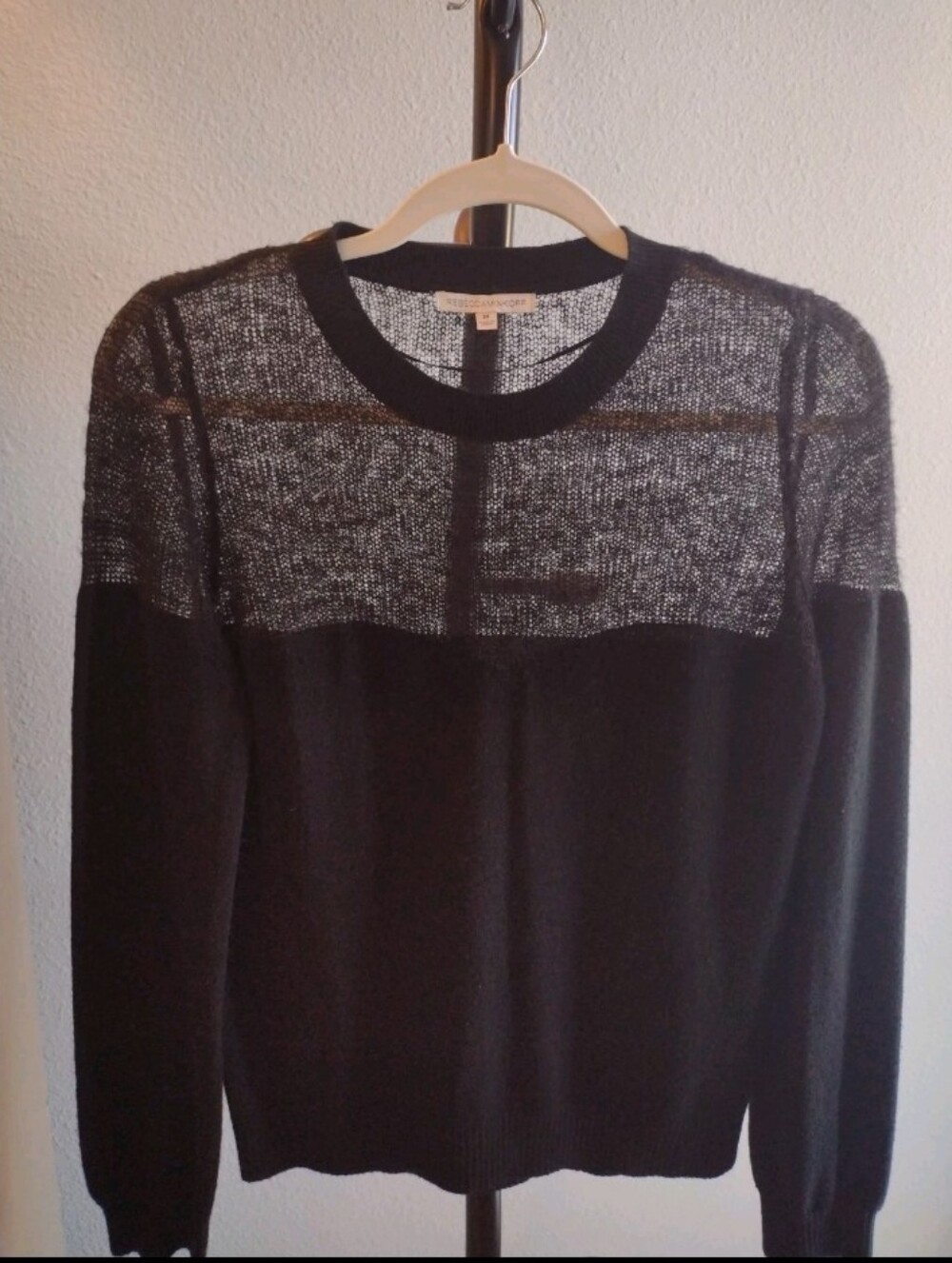 Rebecca Minkoff Women's M Wool Cashmere Blend Sweater Open Knit Sweetheart Black